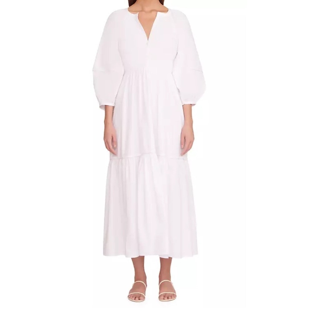 STAUD Demi Tiered Cotton Midi Dress White medium Graduation NWT $345